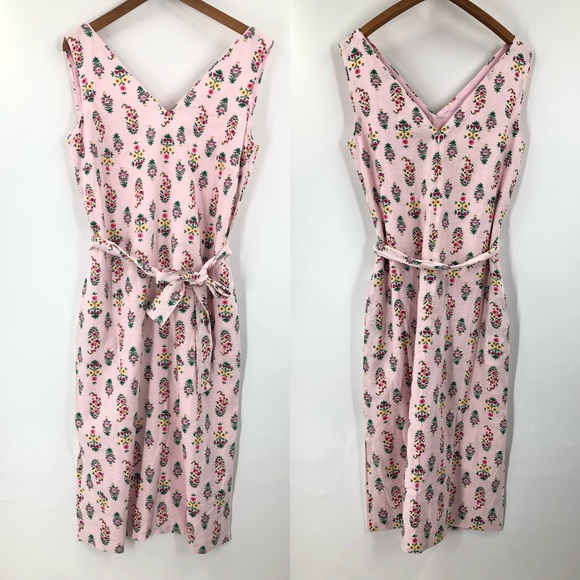 Ann Taylor 4 Floral Linen Blend Tie Waist Sheath Dress Pink 0892 - Picture 5 of 10